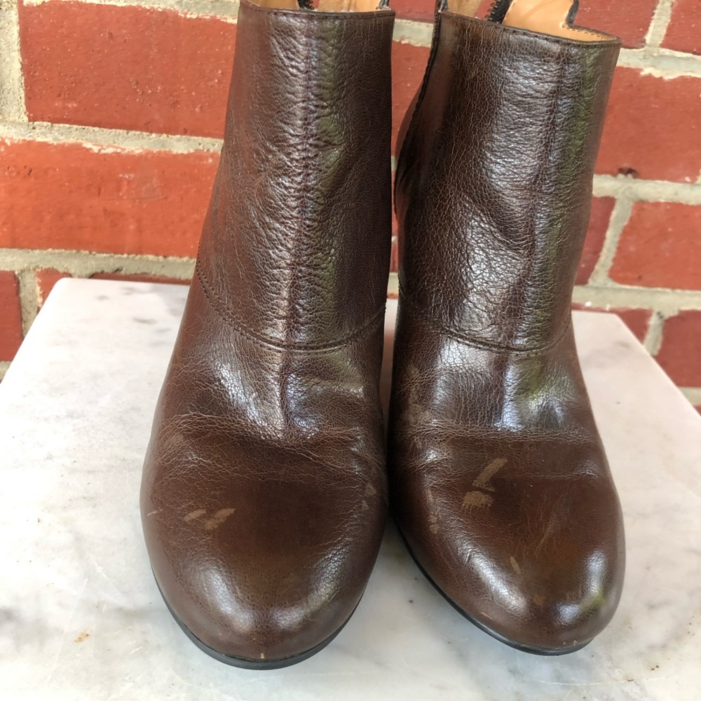 👢NINE WEST BROWN LEATHER WEDGE BOOTIE WOMENS SIZE 6